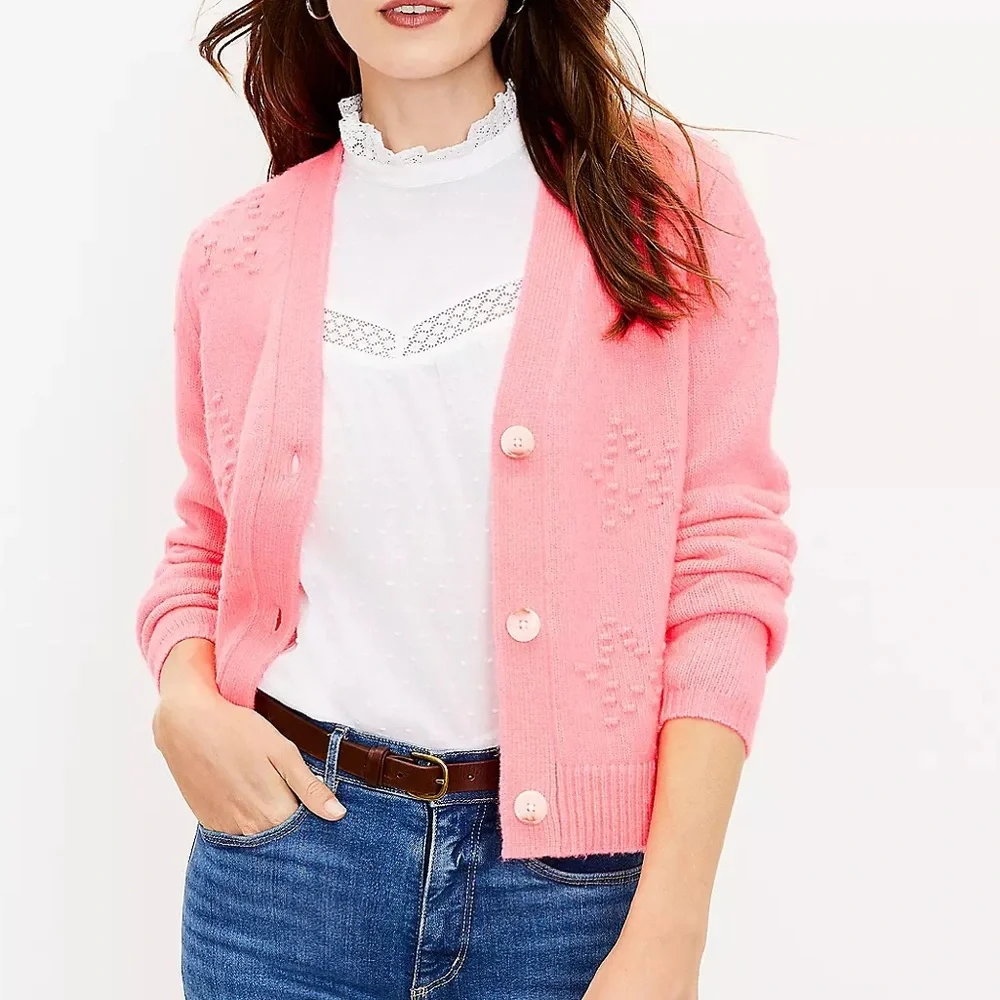 NWT LOFT Star Bobble Cardigan in Pink | M